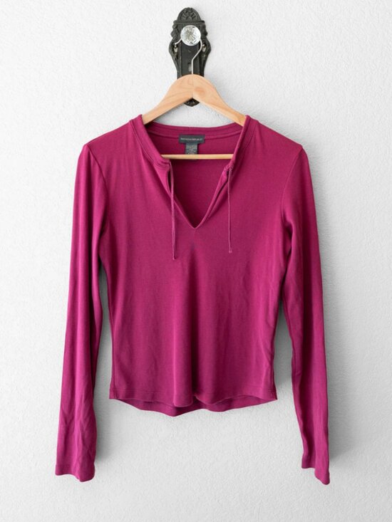 Banana Republic Tops - Banana Republic Pink Long Sleeve Tie Neck Top 100% Cotton Made USA Women's M